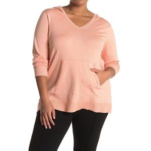 Devotion By Cyrus Plus Size Peach V-Neck Pocket Hoodie